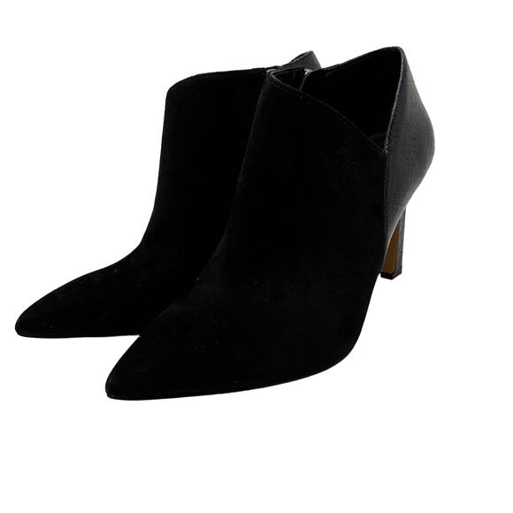 Vince Camuto Selsta Heeled Ankle Boots Women's Size 10 Black Leather Pointy Toe - Picture 1 of 9
